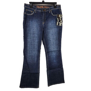 Squeeze Womens Jeans Size 11/12 Bootcut Mid Rise Dark Stone Stretch Embroidered